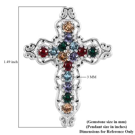 Karis Multi Color Crystal Cross Pendant in Platinum Bond image number 5