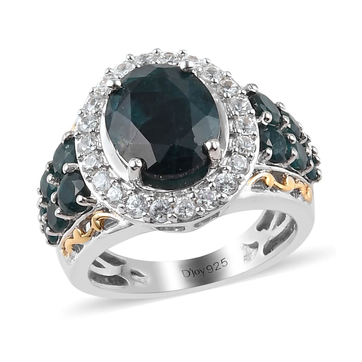 Teal Grandidierite and White Zircon Ring in Vermeil Yellow Gold and Platinum Over Sterling Silver (Size 5.0) 4.20 ctw image number 0