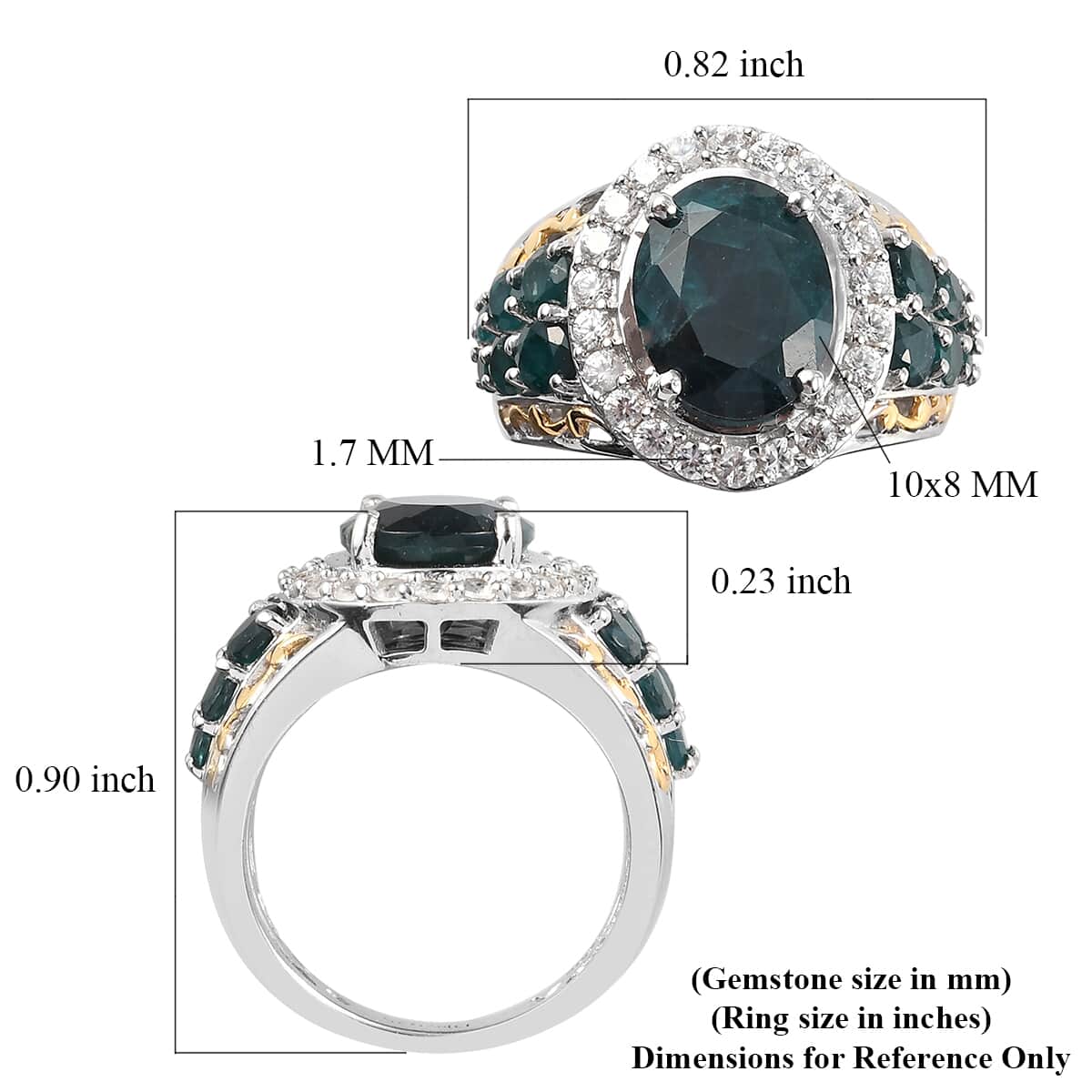 Teal Grandidierite and White Zircon Ring in Vermeil Yellow Gold and Platinum Over Sterling Silver (Size 5.0) 4.20 ctw image number 5