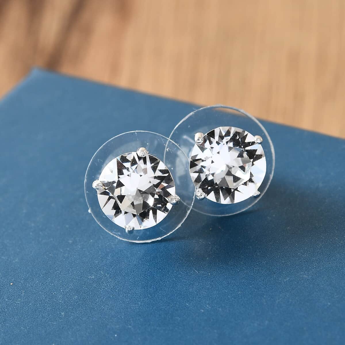 White Crystal Solitaire Stud Earrings in Sterling Silver image number 1