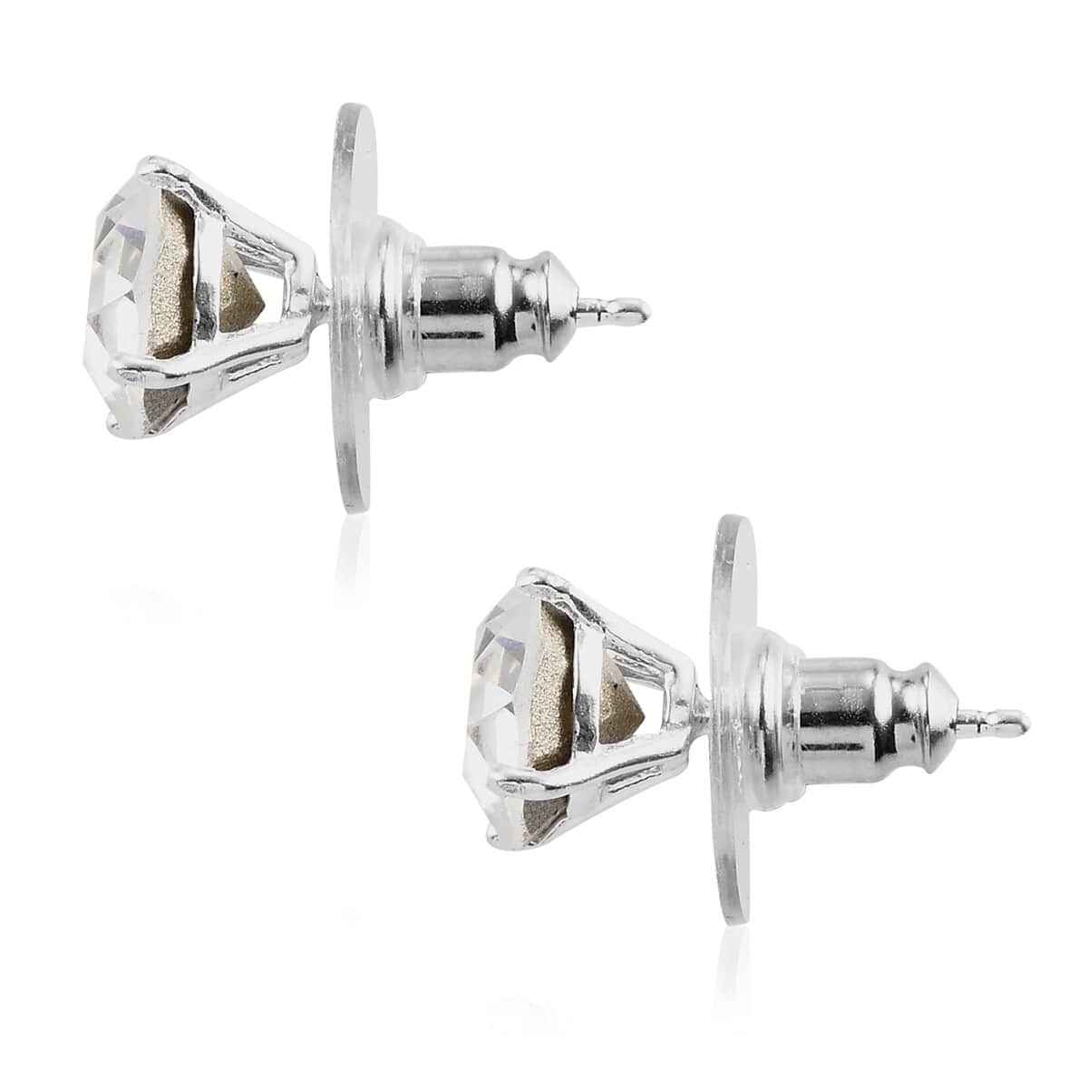 White Crystal Solitaire Stud Earrings in Sterling Silver image number 3