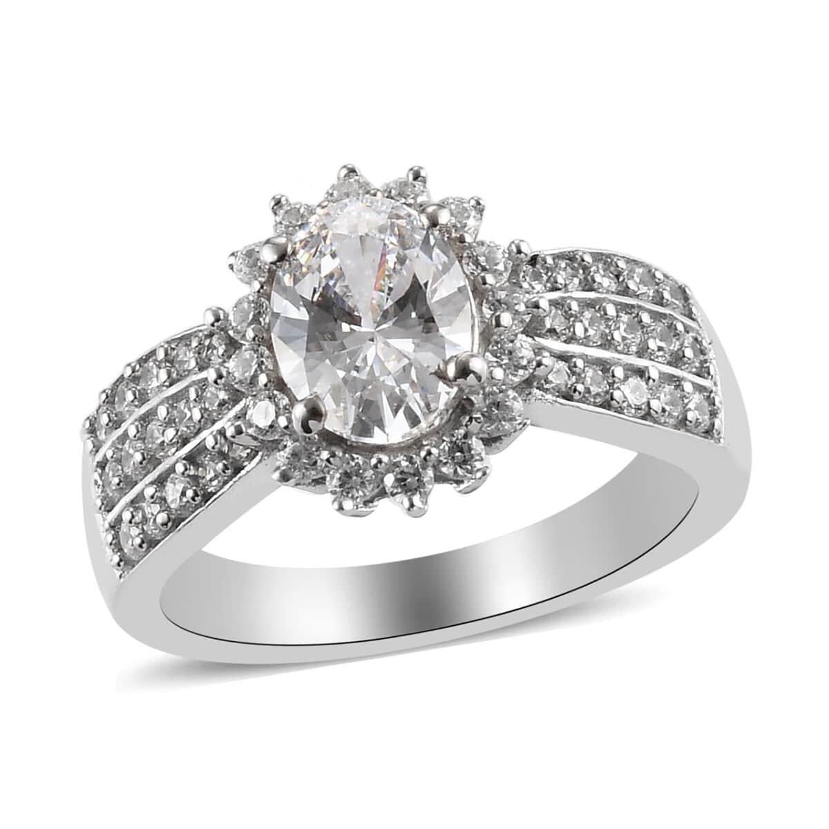 LUSTRO STELLA Made with Finest CZ Ring in Platinum Over Sterling Silver (Size 7.0) 2.60 ctw image number 0