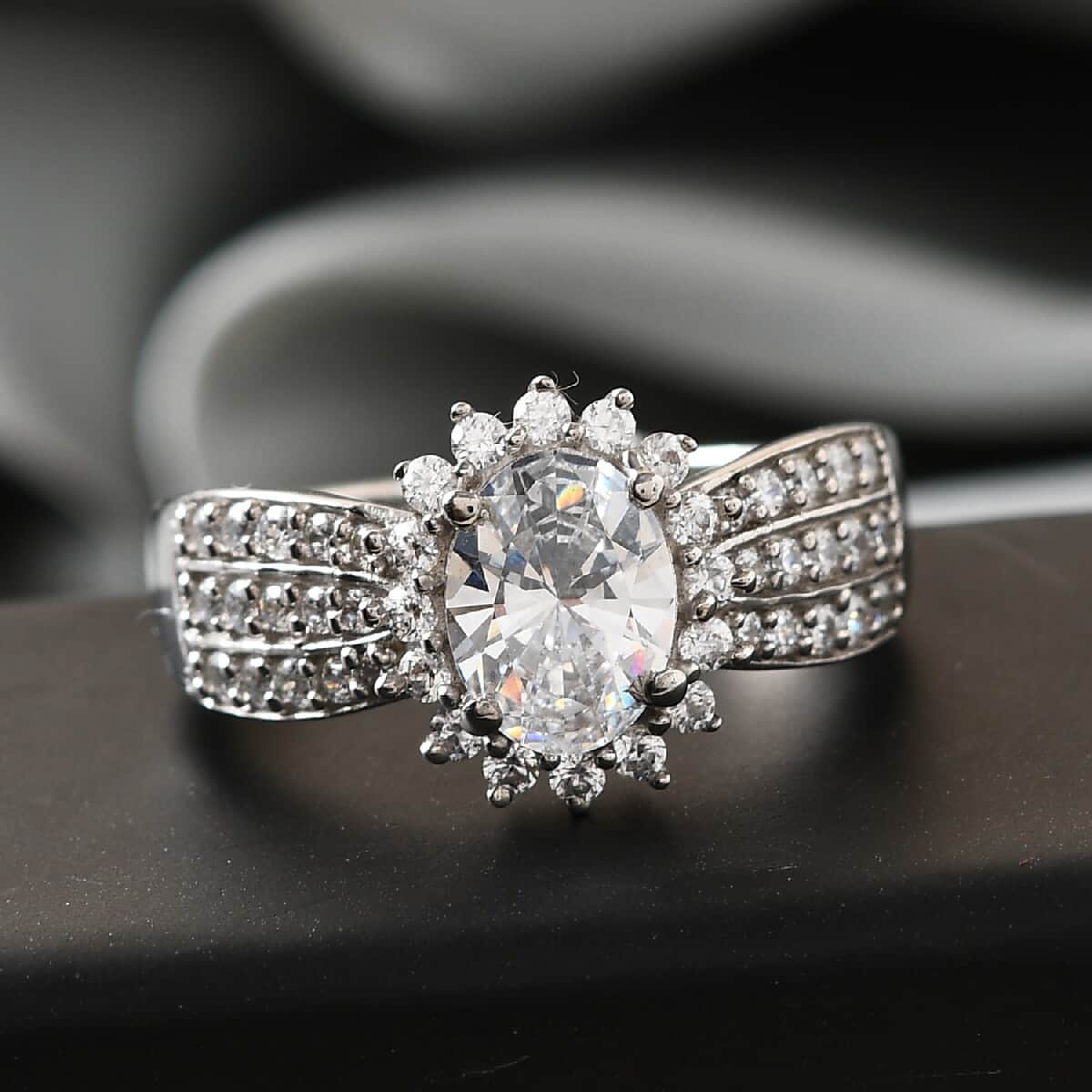 LUSTRO STELLA Made with Finest CZ Ring in Platinum Over Sterling Silver (Size 7.0) 2.60 ctw image number 1