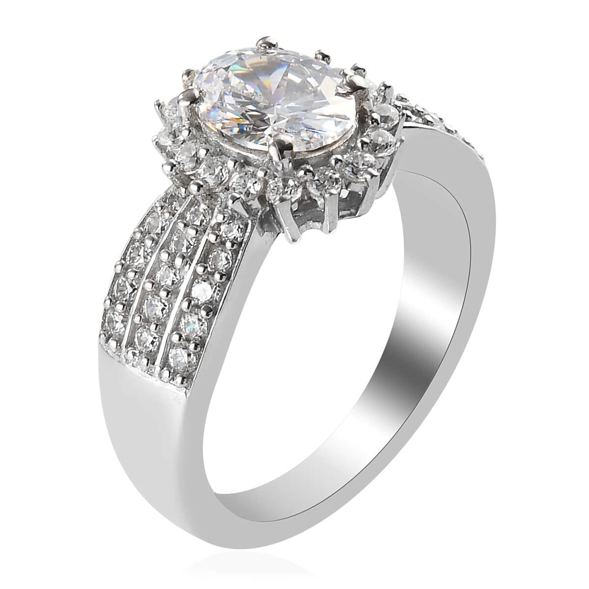 LUSTRO STELLA Made with Finest CZ Ring in Platinum Over Sterling Silver (Size 7.0) 2.60 ctw image number 3