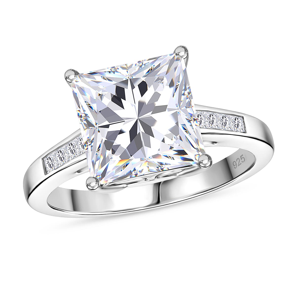 Lustro Stella Finest CZ 7.10 ctw Ring in Platinum Over Sterling Silver (Size 10.0)