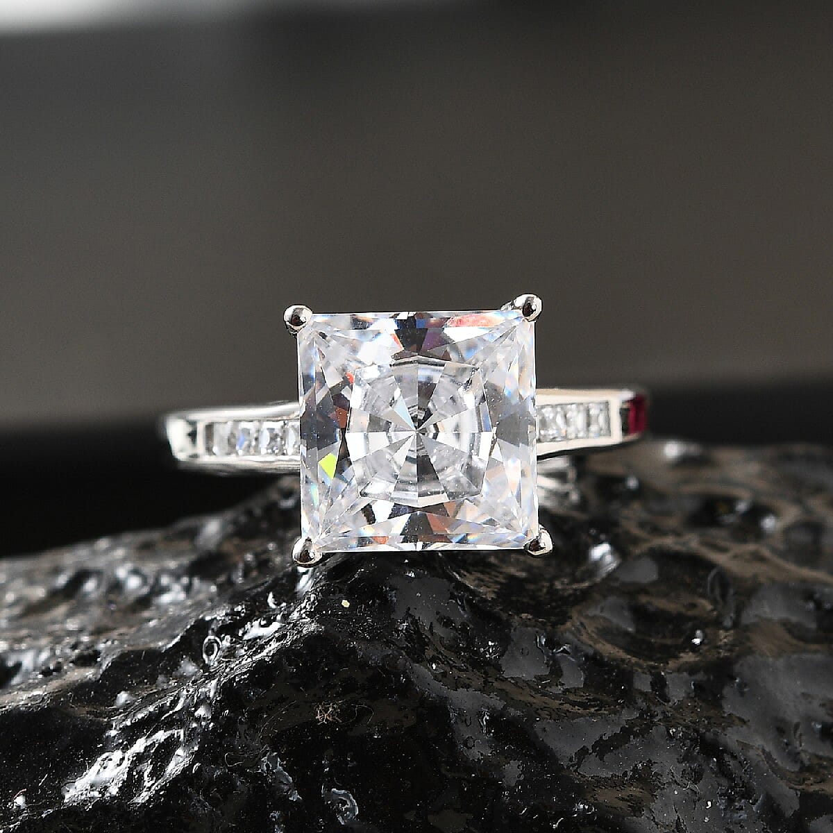 Lustro Stella Finest CZ 7.10 ctw Ring in Platinum Over Sterling Silver (Size 10.0)