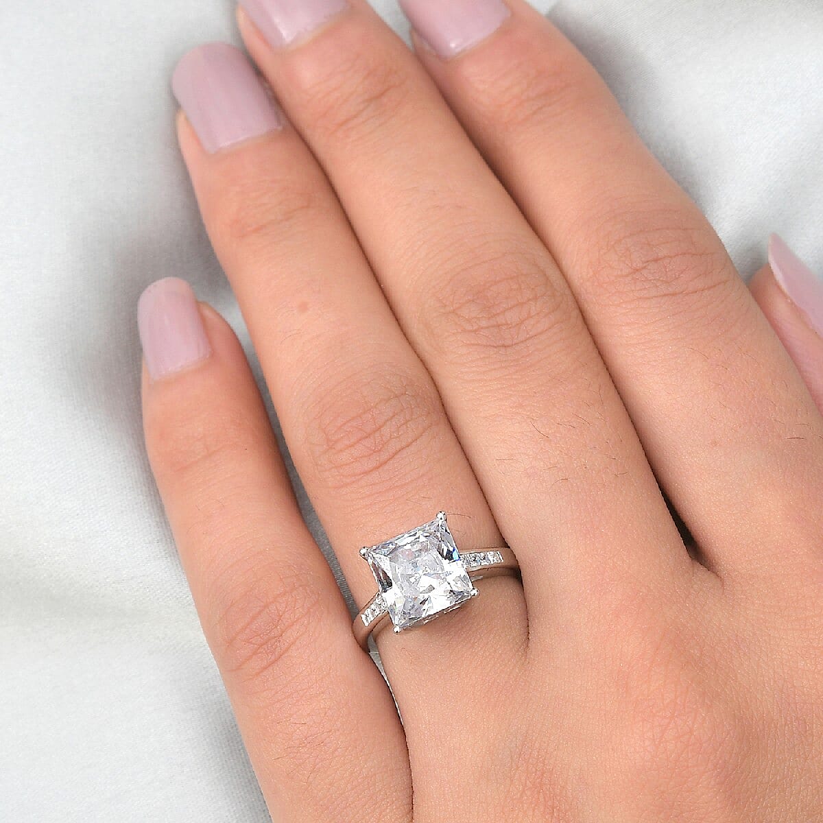 Lustro Stella Finest CZ 7.10 ctw Ring in Platinum Over Sterling Silver (Size 10.0)