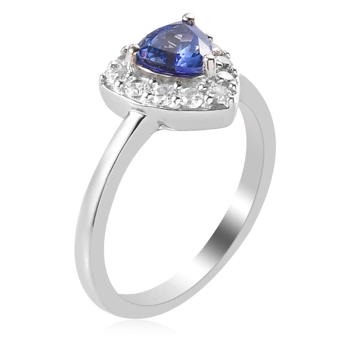 1.00 ctw Tanzanite and Natural White Zircon Halo Ring in Platinum Over Sterling Silver image number 3