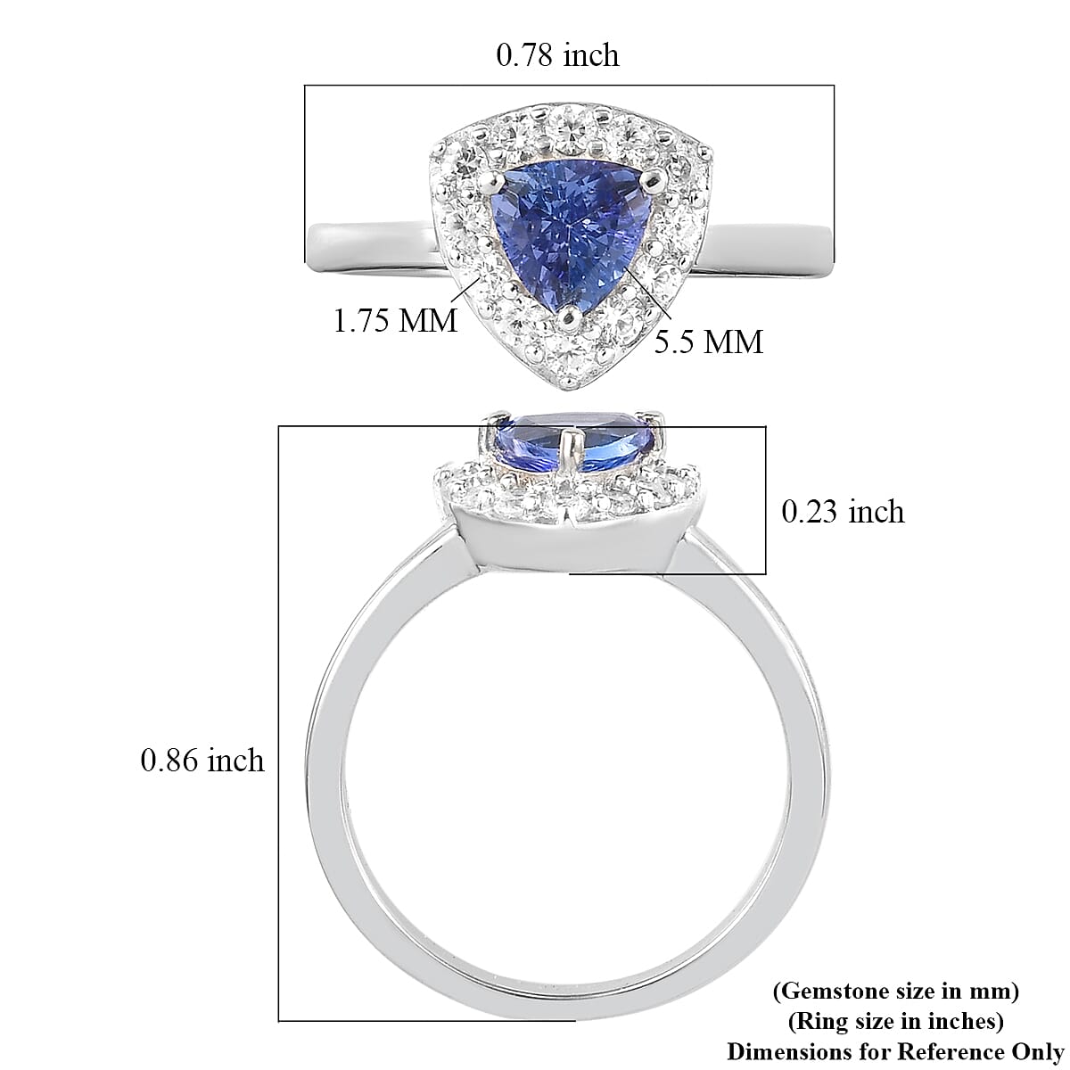 Tanzanite and Natural White Zircon Halo Ring in Platinum Over Sterling Silver (Size 10.0) 1.00 ctw