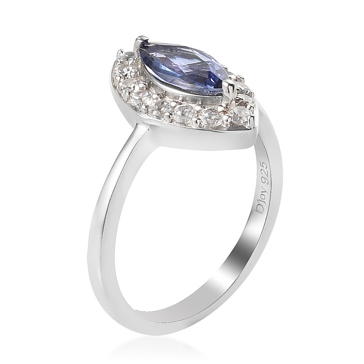 Tanzanite and Natural White Zircon Halo Ring in Platinum Over Sterling Silver (Size 6.0) 1.15 ctw image number 3