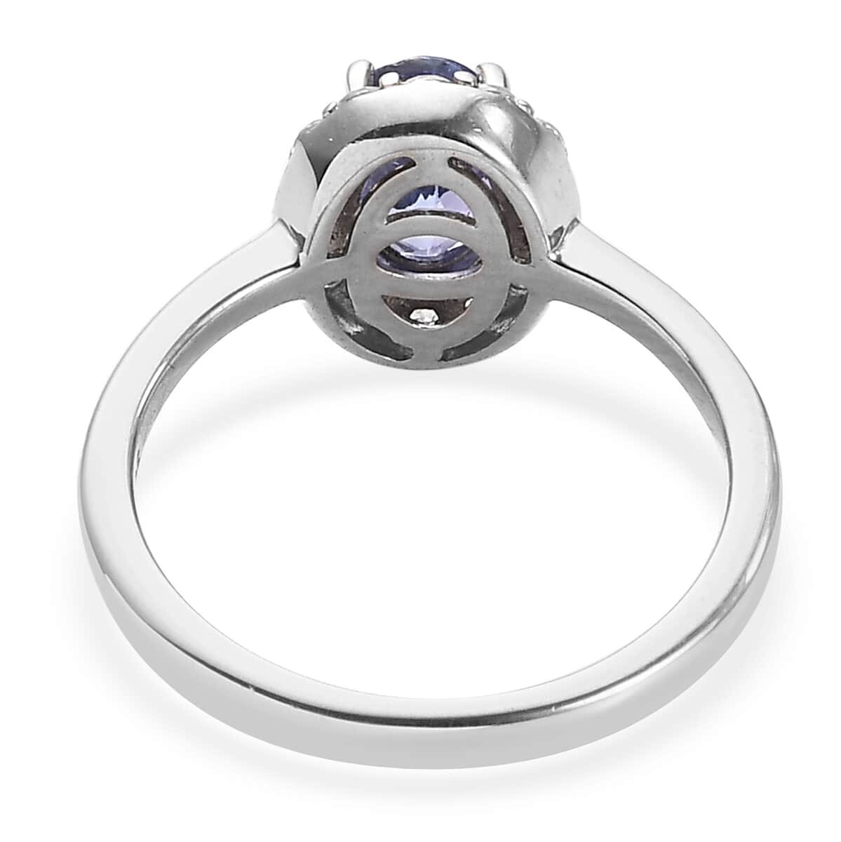 Tanzanite and Natural White Zircon Halo Ring in Platinum Over Sterling Silver (Size 7.0) 1.10 ctw image number 4