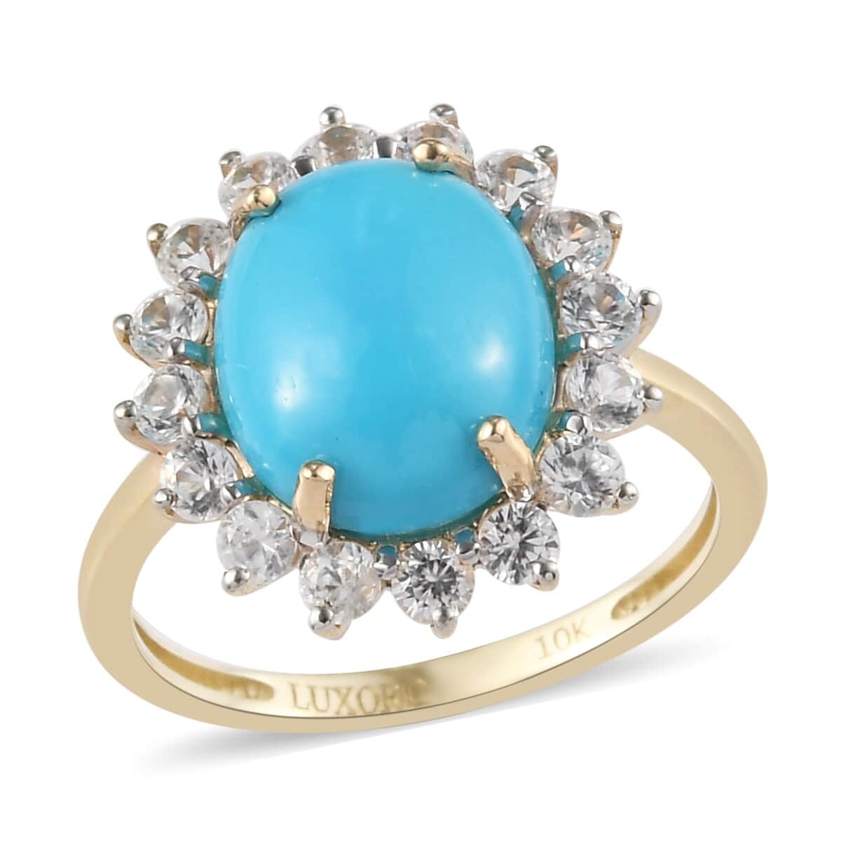 LUXORO 10K Yellow Gold Premium AMERICAN Natural Sleeping Beauty Turquoise and Zircon Halo Ring (Size 9.0) 2.25 Grams 3.70 ctw image number 0