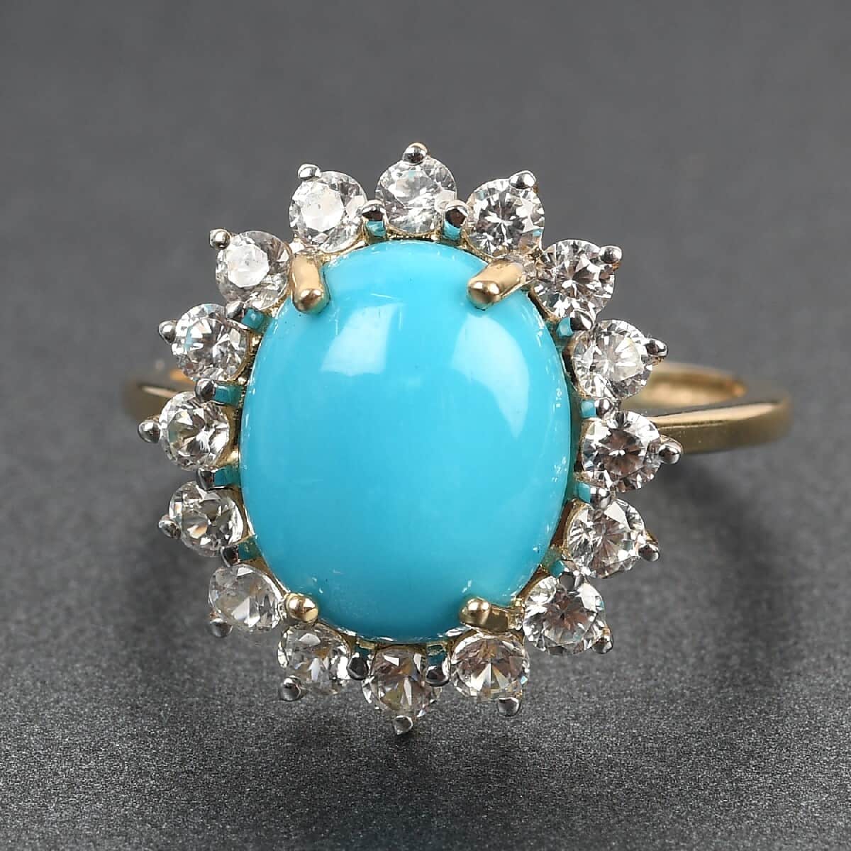 LUXORO 10K Yellow Gold Premium AMERICAN Natural Sleeping Beauty Turquoise and Zircon Halo Ring (Size 9.0) 2.25 Grams 3.70 ctw image number 1