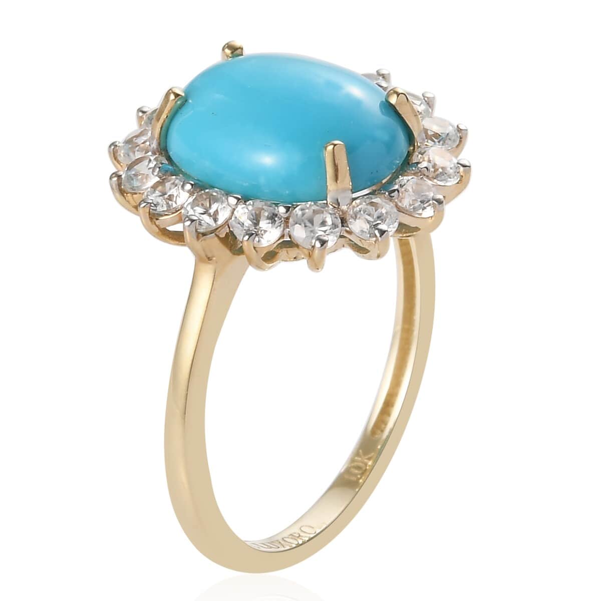 LUXORO 10K Yellow Gold Premium AMERICAN Natural Sleeping Beauty Turquoise and Zircon Halo Ring (Size 9.0) 2.25 Grams 3.70 ctw image number 3