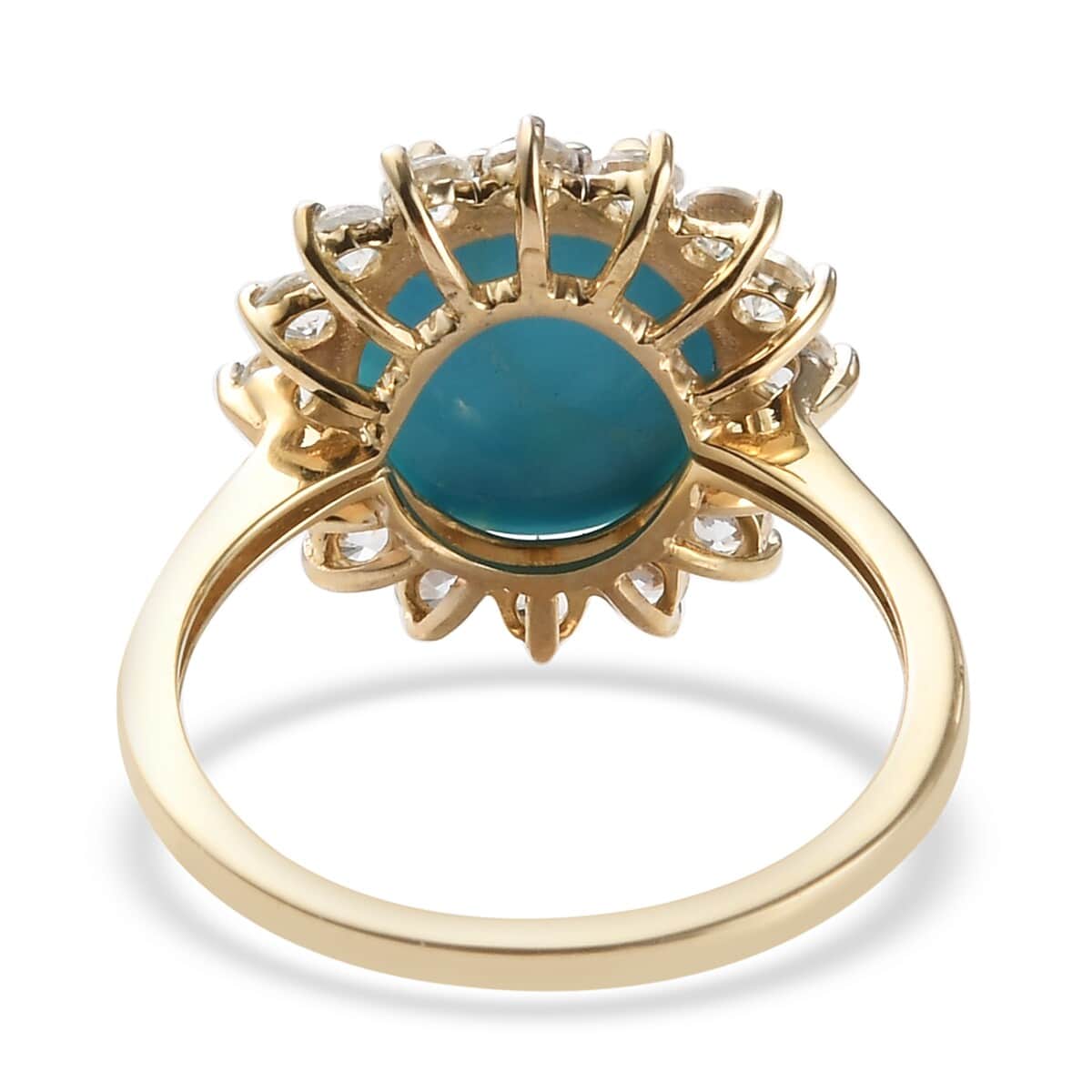 LUXORO 10K Yellow Gold Premium AMERICAN Natural Sleeping Beauty Turquoise and Zircon Halo Ring (Size 9.0) 2.25 Grams 3.70 ctw image number 4