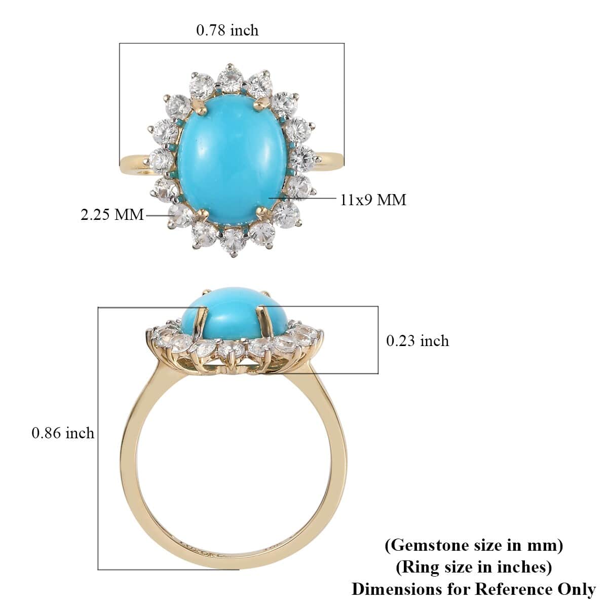 LUXORO 10K Yellow Gold Premium AMERICAN Natural Sleeping Beauty Turquoise and Zircon Halo Ring (Size 9.0) 2.25 Grams 3.70 ctw image number 5