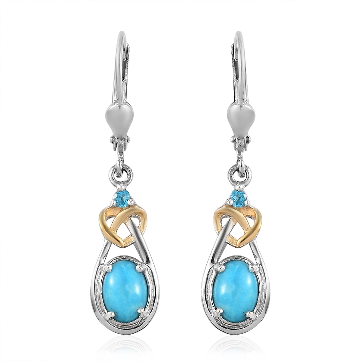 AMERICAN Natural Sleeping Beauty Turquoise and Malgache Neon Apatite Dangle Earrings in Vermeil Yellow Gold and Platinum Over Sterling Silver 1.50 ctw