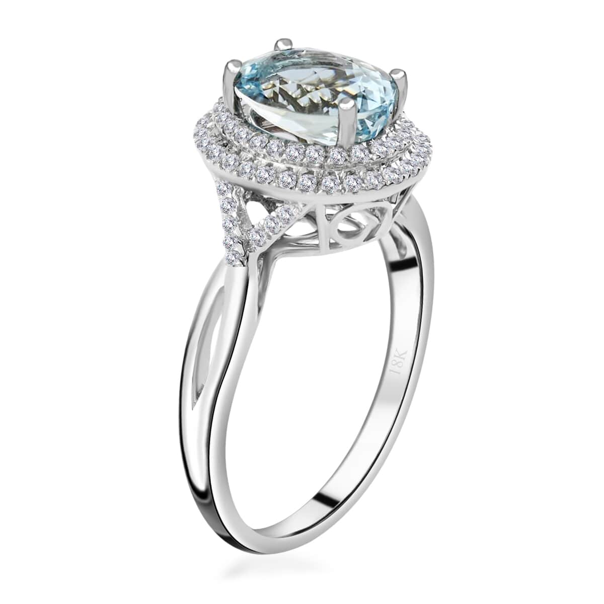 Iliana 18K White Gold AAA Santa Maria Aquamarine and G-H SI Diamond Halo Ring (Size 7.0) 5 Grams 2.15 ctw image number 3