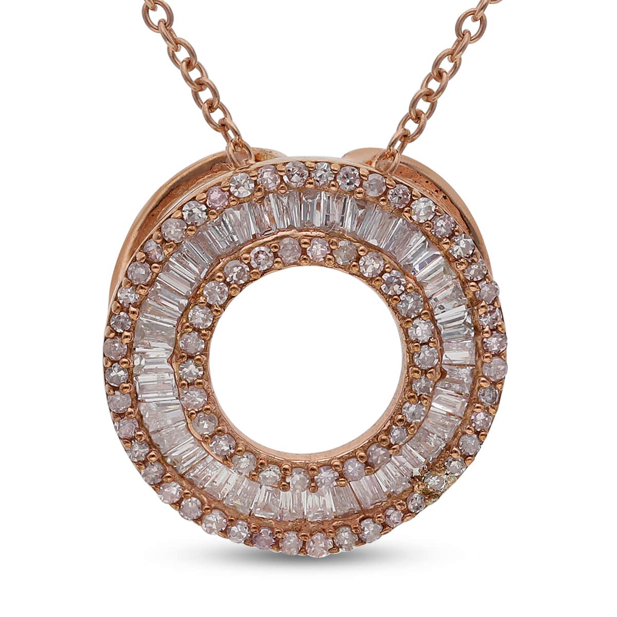 Natural Pink Diamond I3 Circle Pendant Necklace 18 Inches in Vermeil Rose Gold Over Sterling Silver 0.50 ctw image number 0