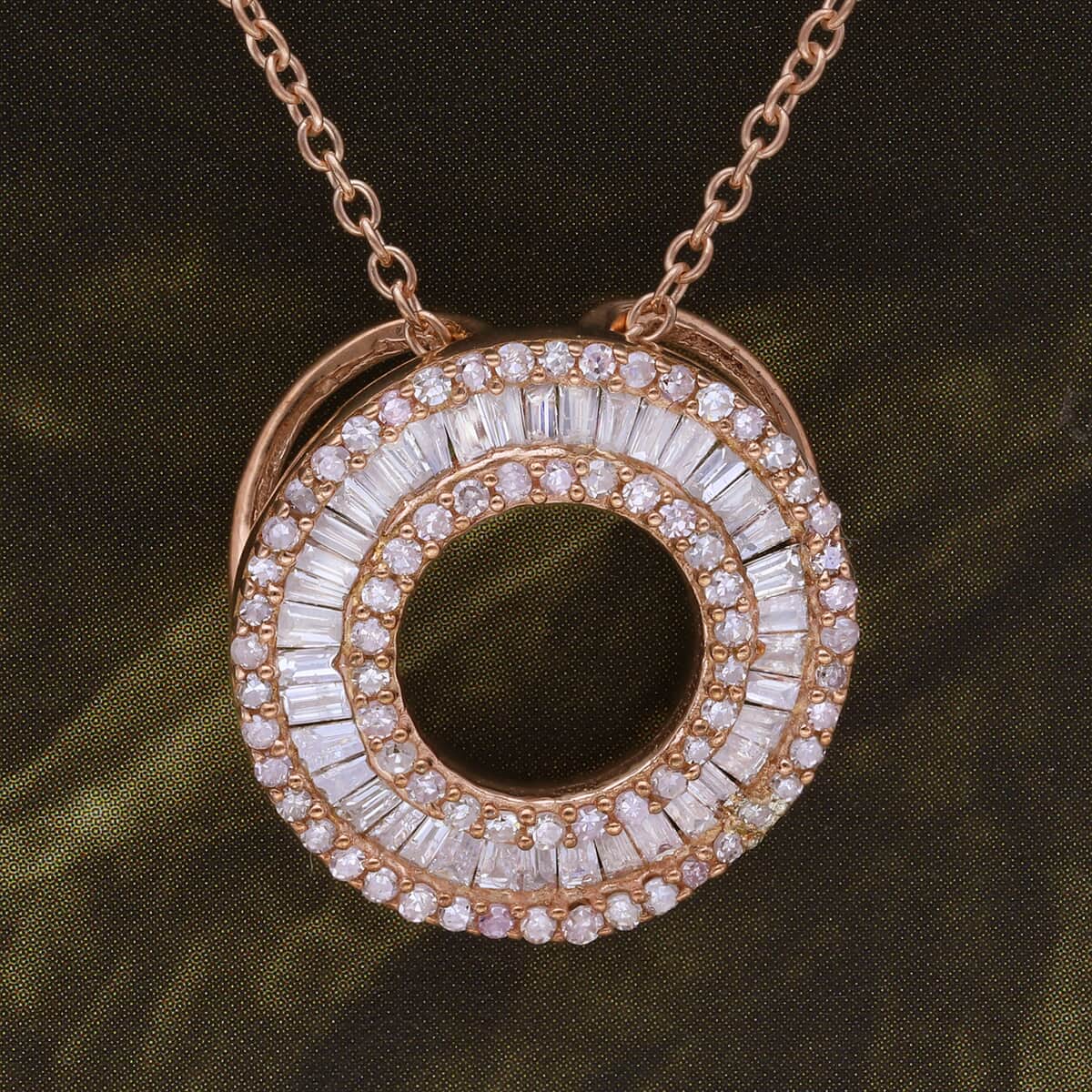 Natural Pink Diamond I3 Circle Pendant Necklace 18 Inches in Vermeil Rose Gold Over Sterling Silver 0.50 ctw image number 1