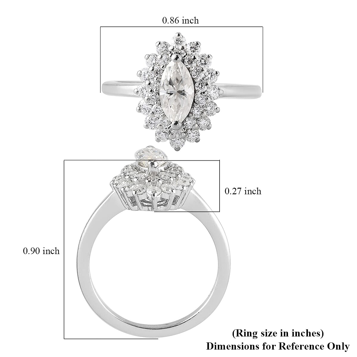 Moissanite Cocktail Ring in Platinum Over Sterling Silver (Size 10.0) 1.15 ctw
