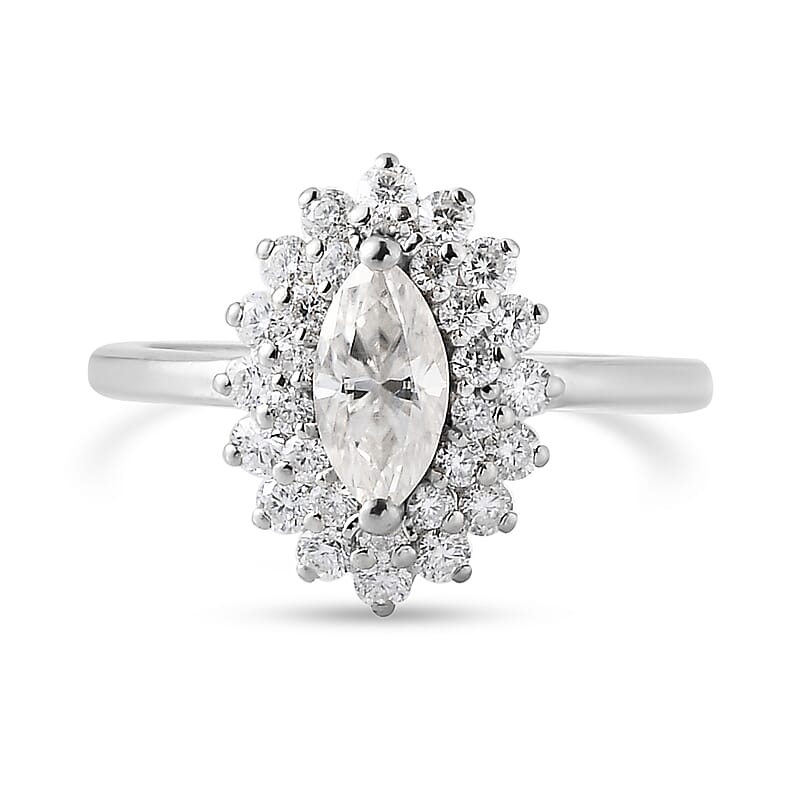 Moissanite Cocktail Ring in Platinum Over Sterling Silver (Size 7.0) 1.15 ctw