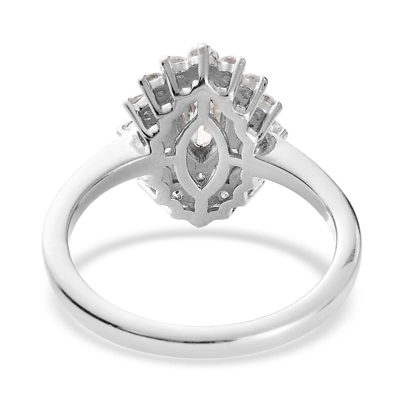 Moissanite Cocktail Ring in Platinum Over Sterling Silver (Size 7.0) 1.15 ctw