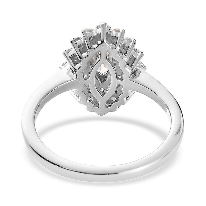 Moissanite Cocktail Ring in Platinum Over Sterling Silver (Size 7.0) 1.15 ctw