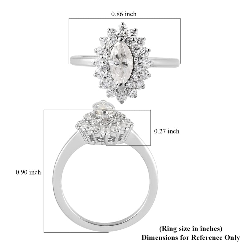 Moissanite Cocktail Ring in Platinum Over Sterling Silver (Size 7.0) 1.15 ctw