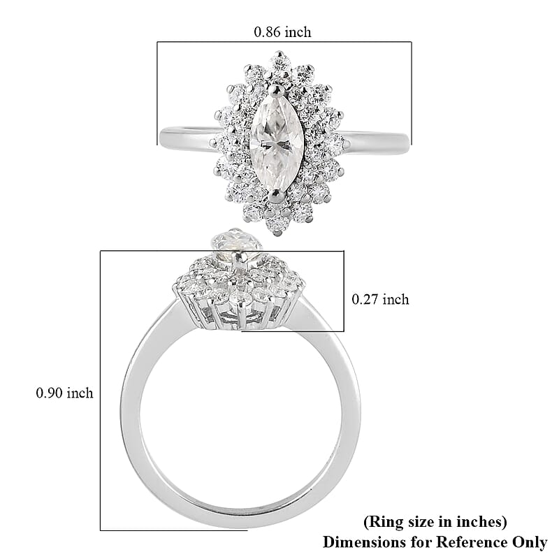 Moissanite Cocktail Ring in Platinum Over Sterling Silver (Size 7.0) 1.15 ctw
