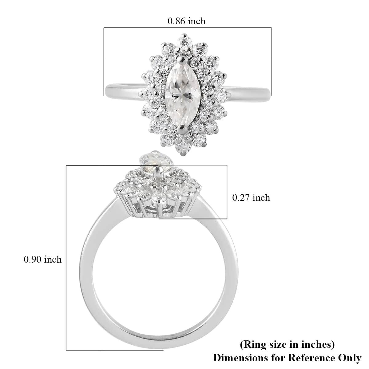 Moissanite Cocktail Ring in Platinum Over Sterling Silver (Size 8.0) 1.15 ctw image number 5