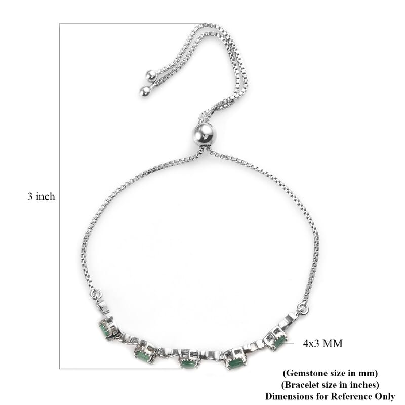 Kagem Zambian Emerald Bolo Bracelet in Platinum Over Sterling Silver (10.50 In) 0.90 ctw