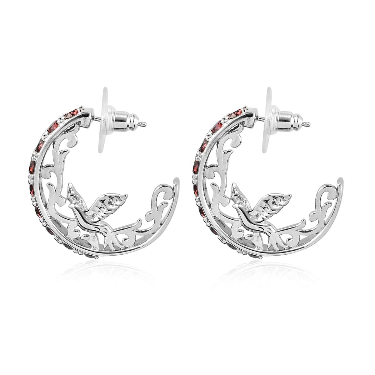 KARIS Burgundy Crystal Hoop Earrings in Platinum Bond image number 3