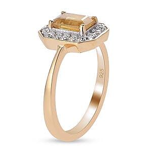 AA Yellow Sapphire and White Zircon 1.52 ctw Ring in 14K Yellow Gold Over Sterling Silver (Size 6.5)