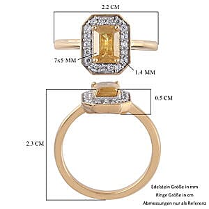 AA Yellow Sapphire and White Zircon 1.52 ctw Ring in 14K Yellow Gold Over Sterling Silver (Size 6.5)