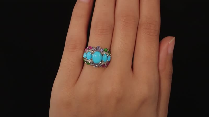 Sleeping Beauty Turquoise Ring, Multi Gemstone Ring, Platinum Over Sterling Silver Ring, Colorful Ring, Ring For Her 4.60 ctw