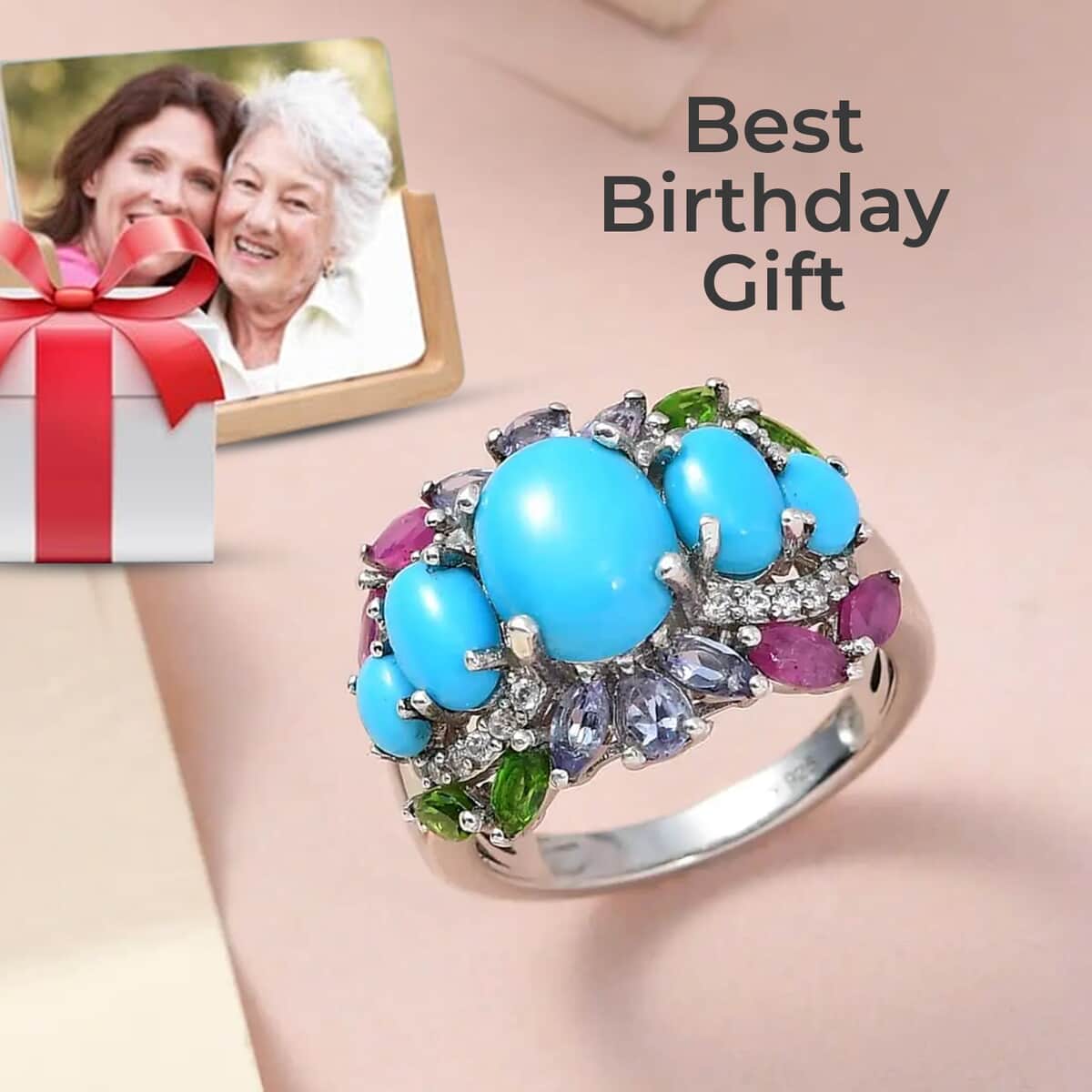 Sleeping Beauty Turquoise Ring, Multi Gemstone Ring, Platinum Over Sterling Silver Ring, Colorful Ring, Ring For Her 4.60 ctw (Size 10.0) image number 3