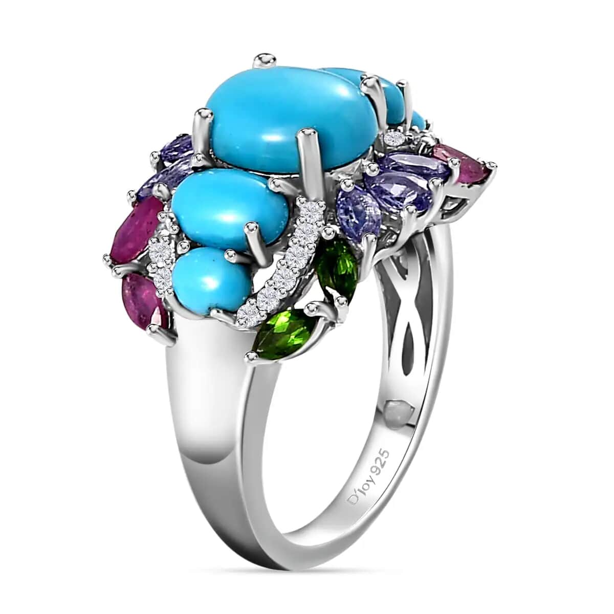 Sleeping Beauty Turquoise Ring, Multi Gemstone Ring, Platinum Over Sterling Silver Ring, Colorful Ring, Ring For Her 4.60 ctw (Size 10.0) image number 4