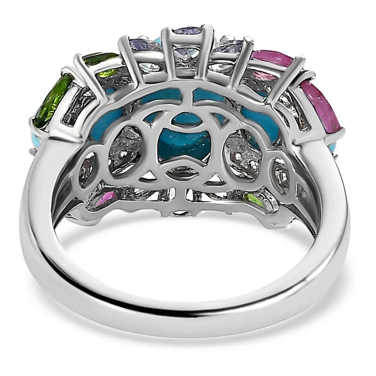 Sleeping Beauty Turquoise Ring, Multi Gemstone Ring, Platinum Over Sterling Silver Ring, Colorful Ring, Ring For Her 4.60 ctw (Size 10.0) image number 5