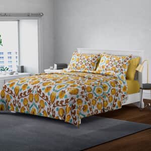 Homesmart Yellow Floral Print 7pc Quilt and Sheet Set - Queen (100% Microfiber)