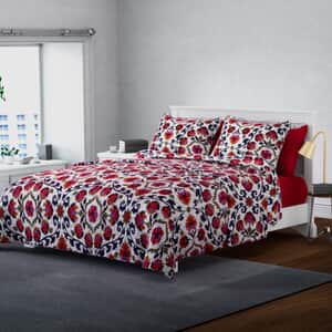 Homesmart Red Floral Print 7pc Quilt and Sheet Set - Queen (100% Microfiber)