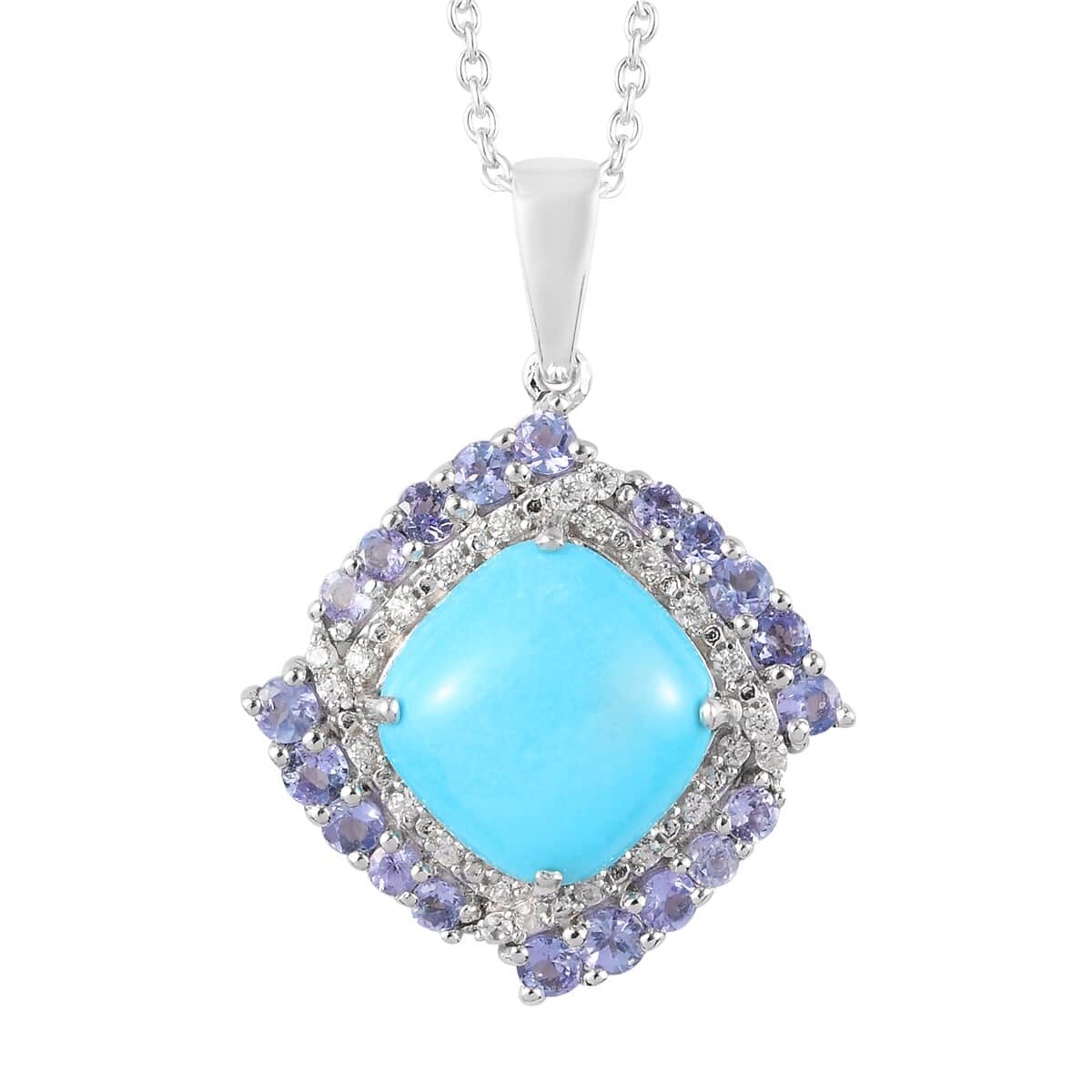 Natural Arizona Sleeping Beauty Turquoise and Tanzanite Pendant Necklace 20 Inch in Platinum Over Sterling Silver 6.65 ctw image number 0