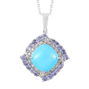 Natural Arizona Sleeping Beauty Turquoise and Tanzanite Pendant Necklace 20 Inch in Platinum Over Sterling Silver 6.65 ctw