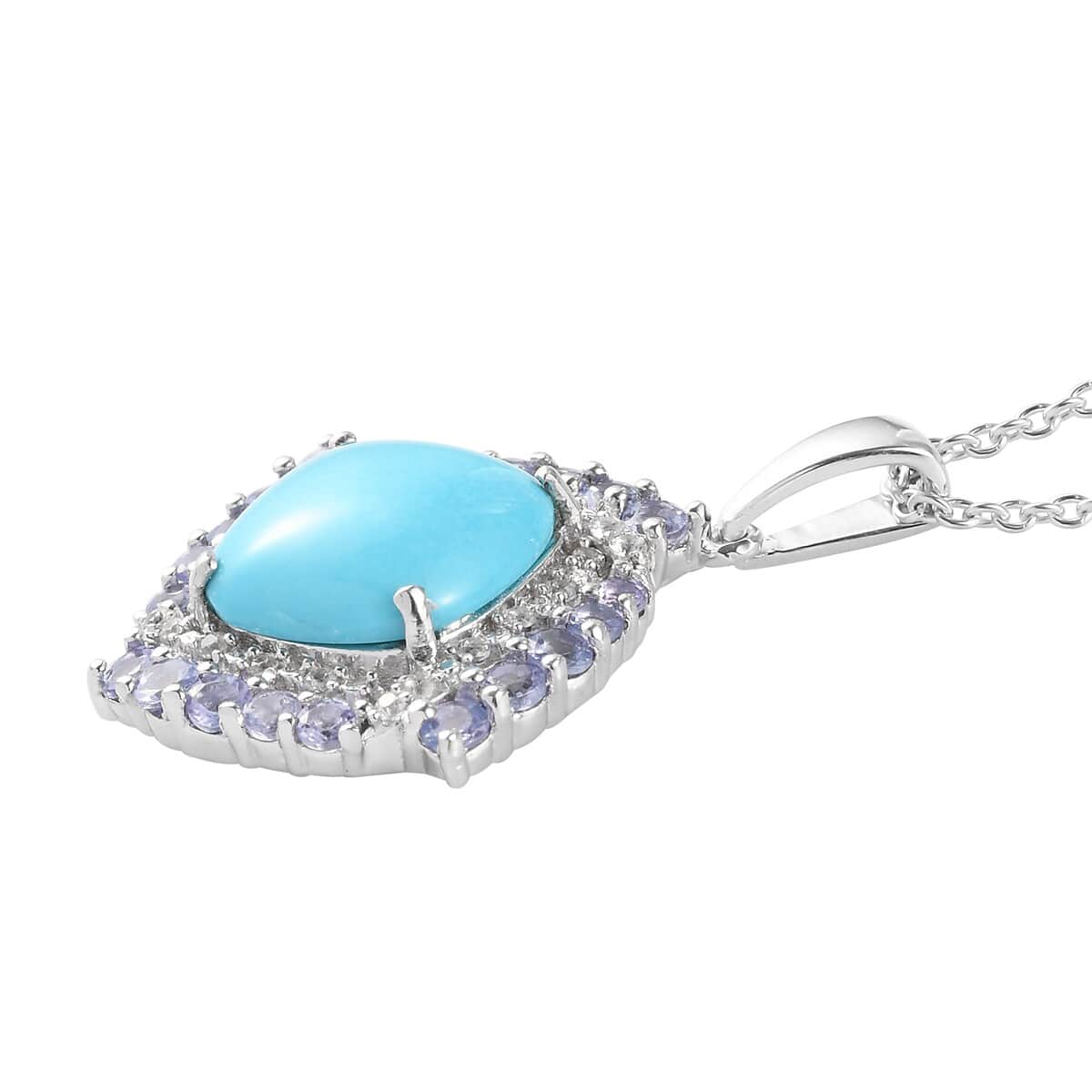 Natural Arizona Sleeping Beauty Turquoise and Tanzanite Pendant Necklace 20 Inch in Platinum Over Sterling Silver 6.65 ctw image number 3