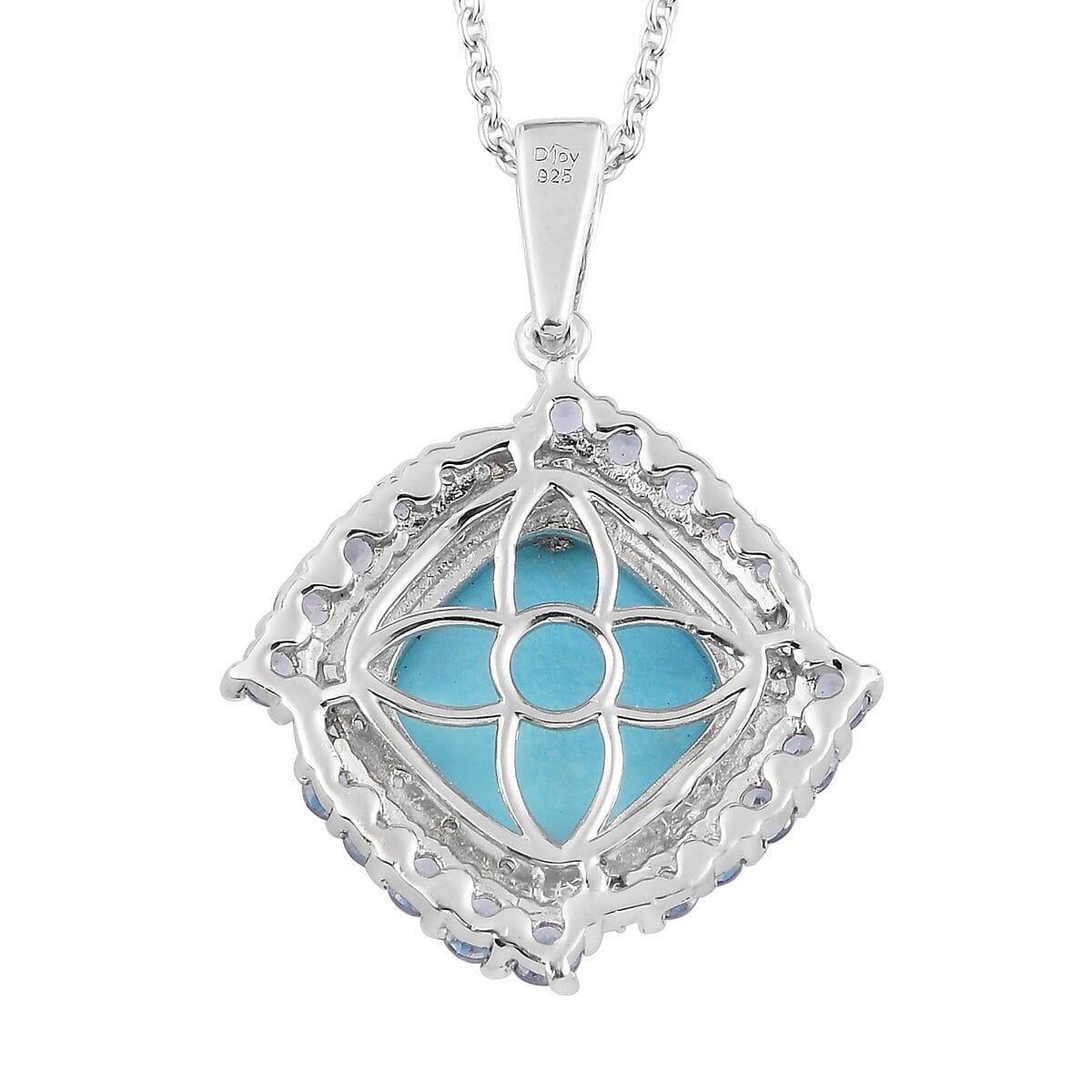 6.65 ctw Natural Arizona Sleeping Beauty Turquoise and Tanzanite Pendant Necklace 20 Inch in Platinum Over Sterling Silver