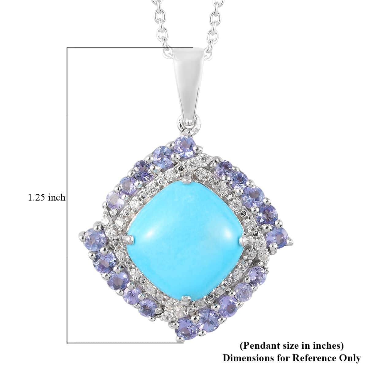 Natural Arizona Sleeping Beauty Turquoise and Tanzanite Pendant Necklace 20 Inch in Platinum Over Sterling Silver 6.65 ctw image number 5