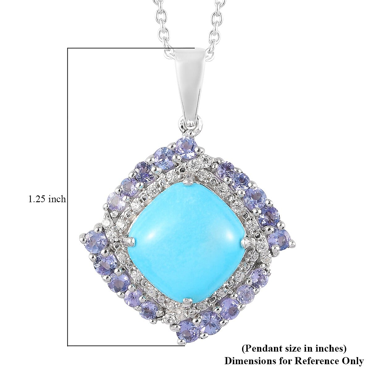 6.65 ctw Natural Arizona Sleeping Beauty Turquoise and Tanzanite Pendant Necklace 20 Inch in Platinum Over Sterling Silver