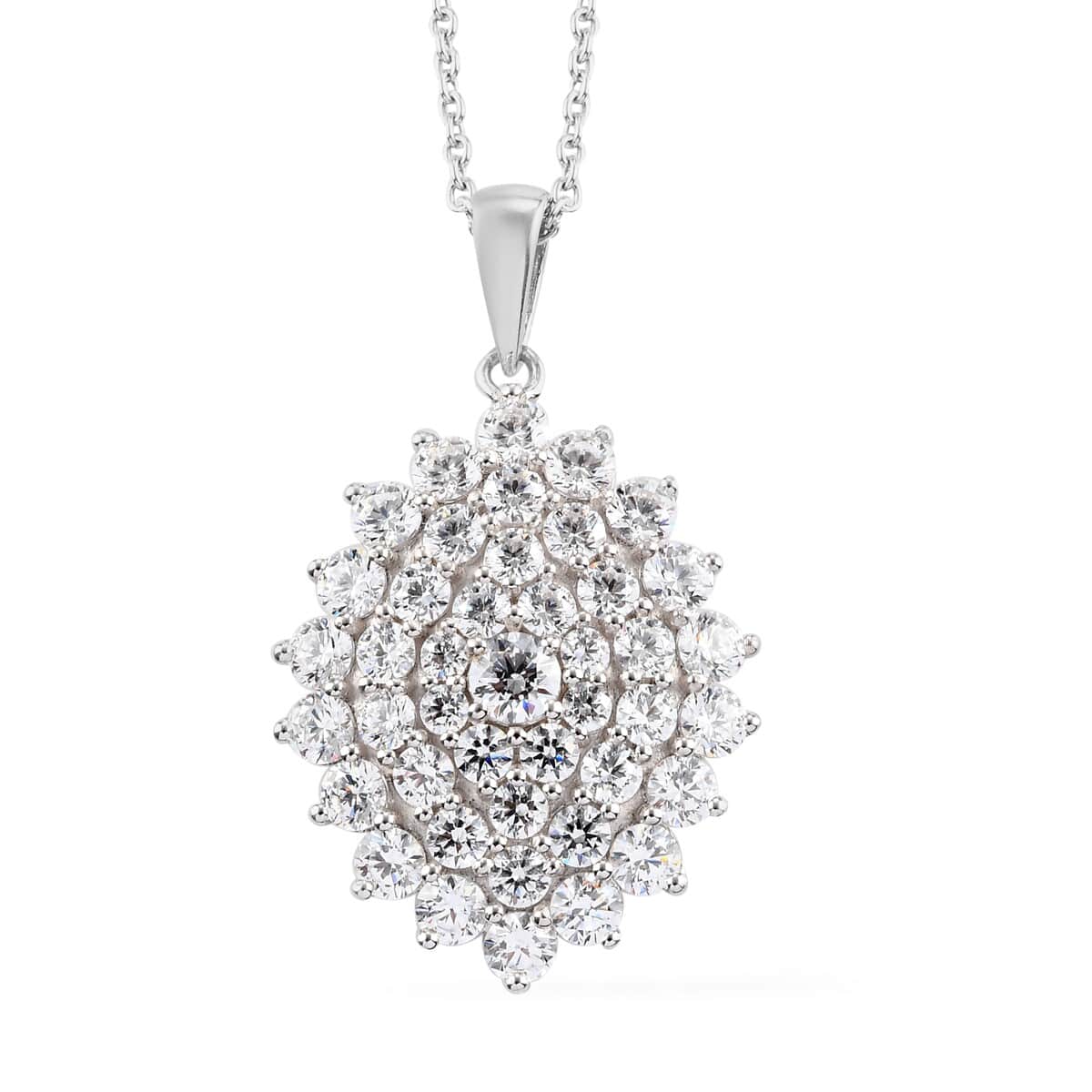 LUSTRO STELLA Made with Finest CZ Cluster Pendant Necklace 20 Inches in Platinum Over Sterling Silver 8.15 ctw image number 0