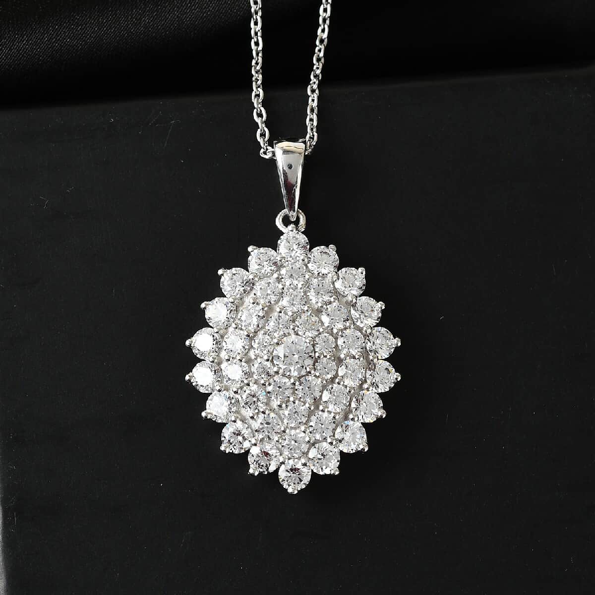 LUSTRO STELLA Made with Finest CZ Cluster Pendant Necklace 20 Inches in Platinum Over Sterling Silver 8.15 ctw image number 1