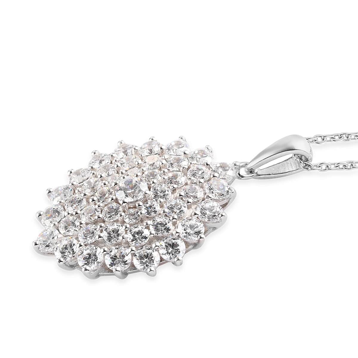 LUSTRO STELLA Made with Finest CZ Cluster Pendant Necklace 20 Inches in Platinum Over Sterling Silver 8.15 ctw image number 3